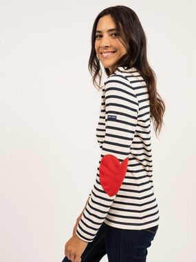 Saint James Striped Long Sleeve Top with Red Heart Elbow Patch